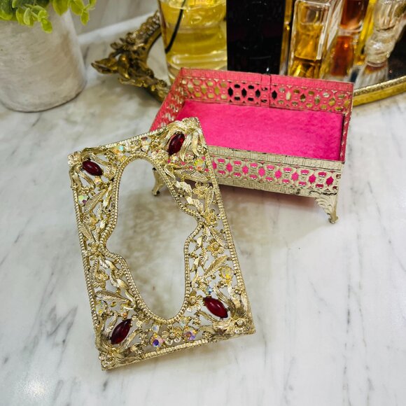 VTG Hollywood Regency small tissue holder with jewels - Picture 10 of 17